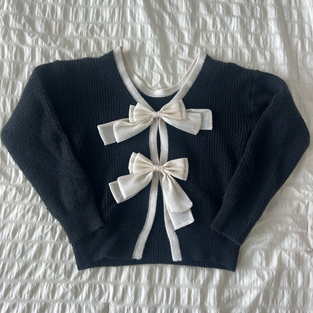 SHEIN Black Cardigan with Cream Bows